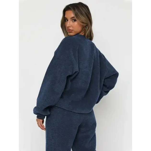 Women's new corduroy solid color round neck pullover long sleeve pants Nexellus