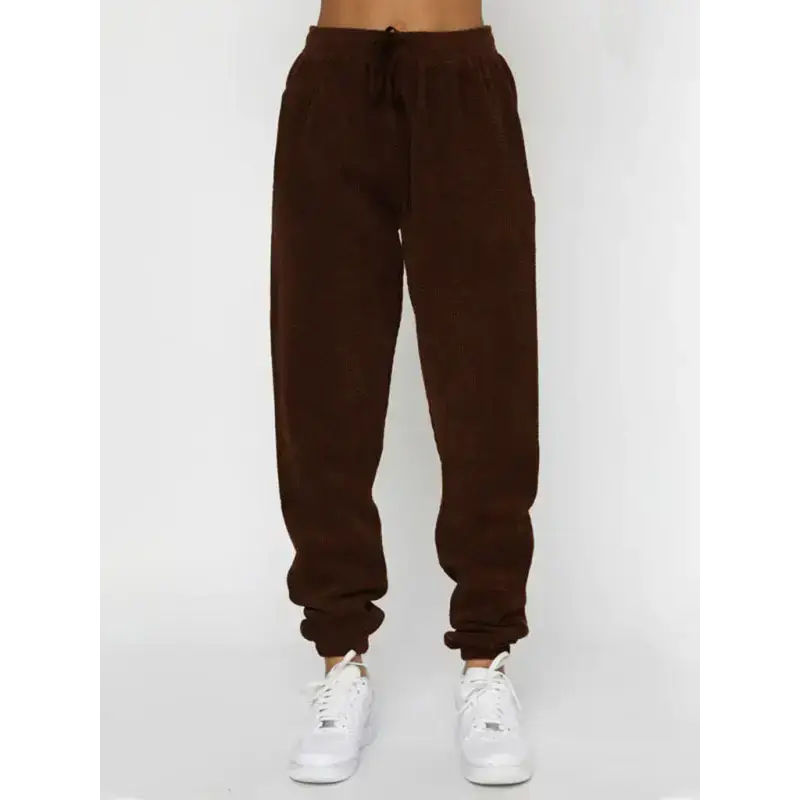 Women's new corduroy solid color round neck pullover long sleeve pants Nexellus