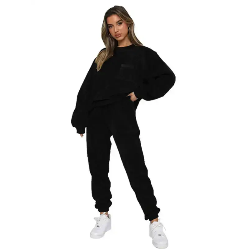 Women's new corduroy solid color round neck pullover long sleeve pants Nexellus