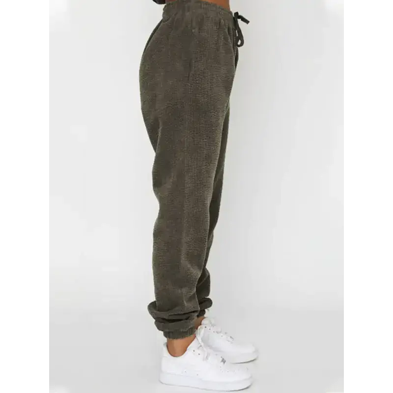 Women's new corduroy solid color round neck pullover long sleeve pants Nexellus