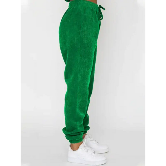 Women's new corduroy solid color round neck pullover long sleeve pants Nexellus