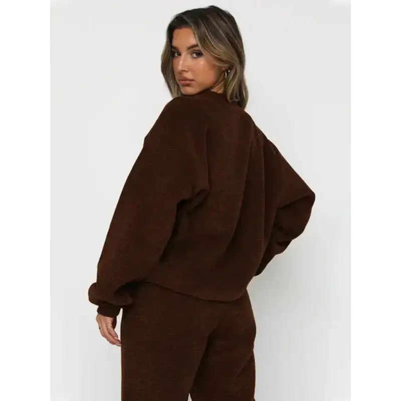 Women's new corduroy solid color round neck pullover long sleeve pants Nexellus