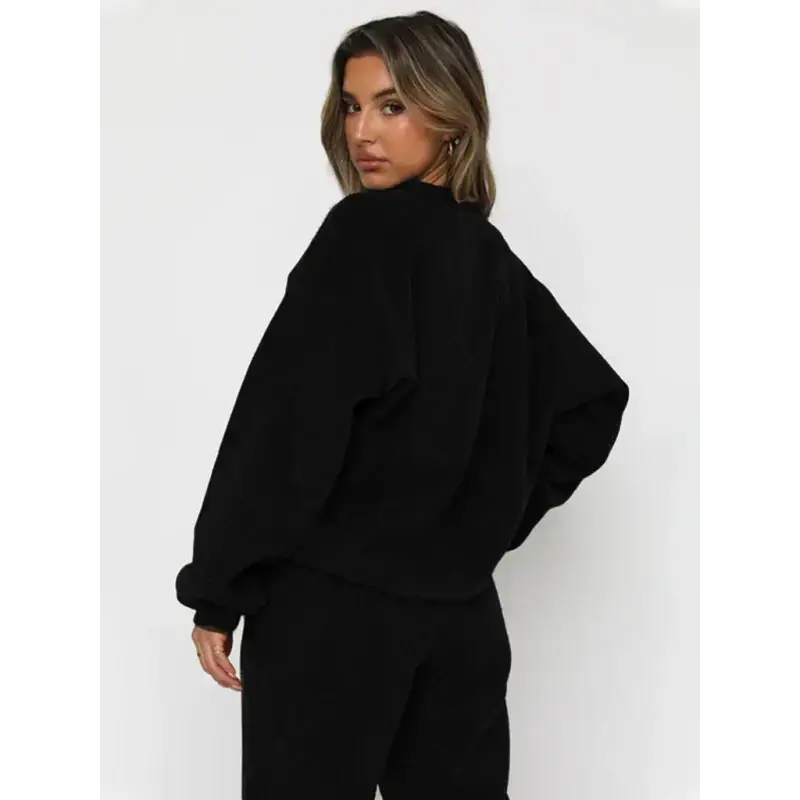 Women's new corduroy solid color round neck pullover long sleeve pants Nexellus