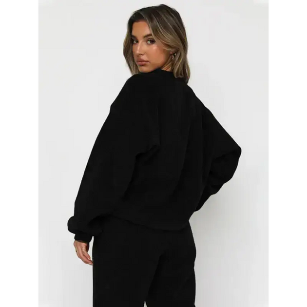 Women's new corduroy solid color round neck pullover long sleeve pants Nexellus