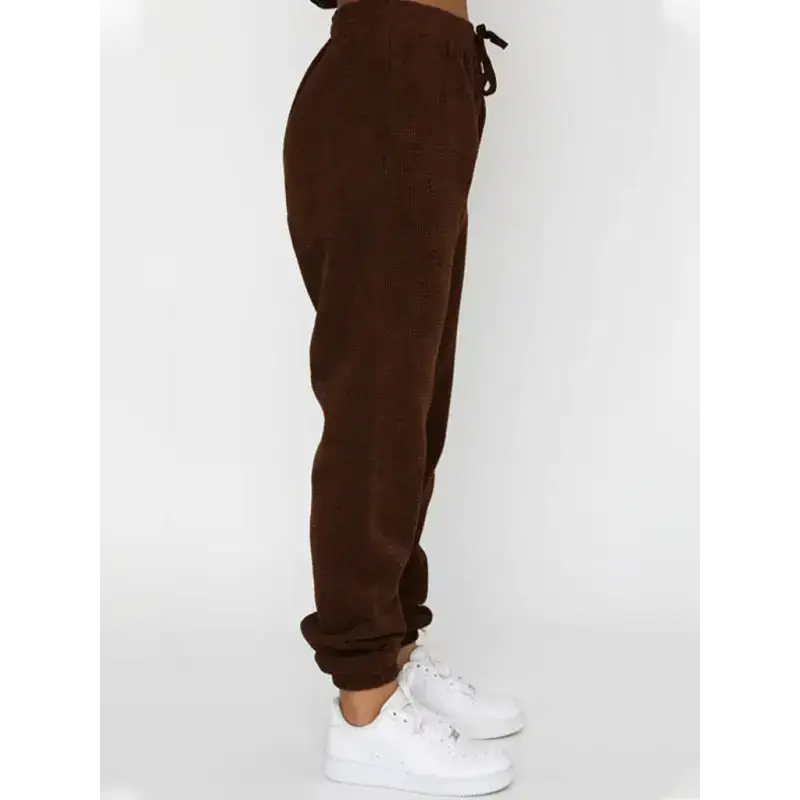 Women's new corduroy solid color round neck pullover long sleeve pants Nexellus
