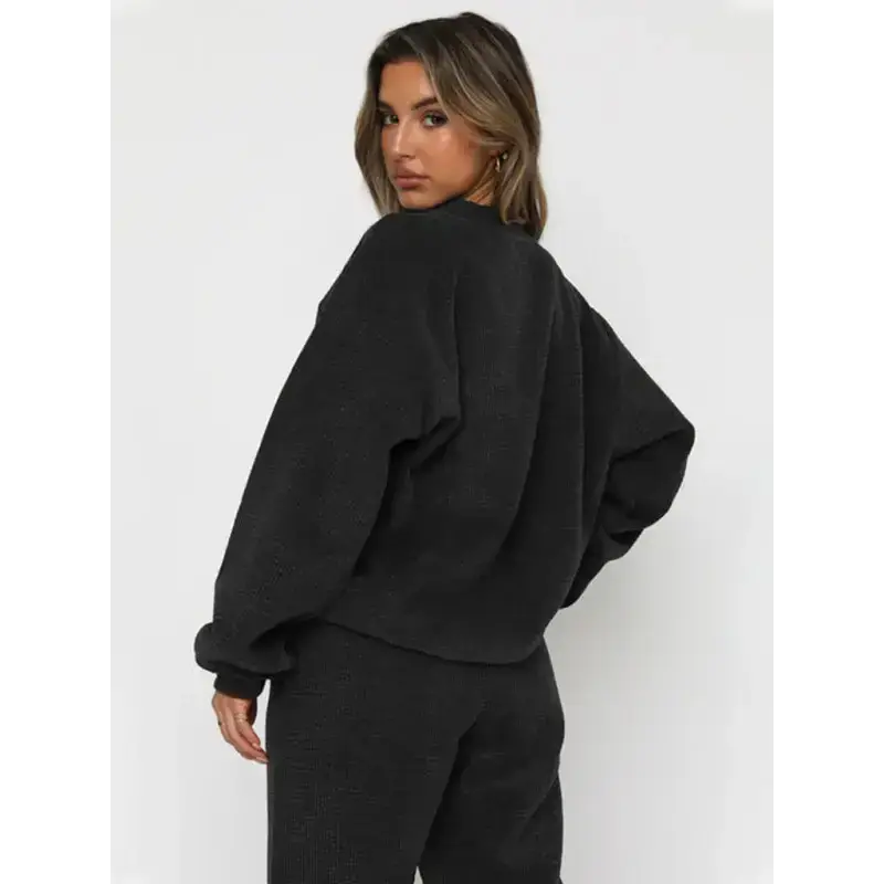 Women's new corduroy solid color round neck pullover long sleeve pants Nexellus
