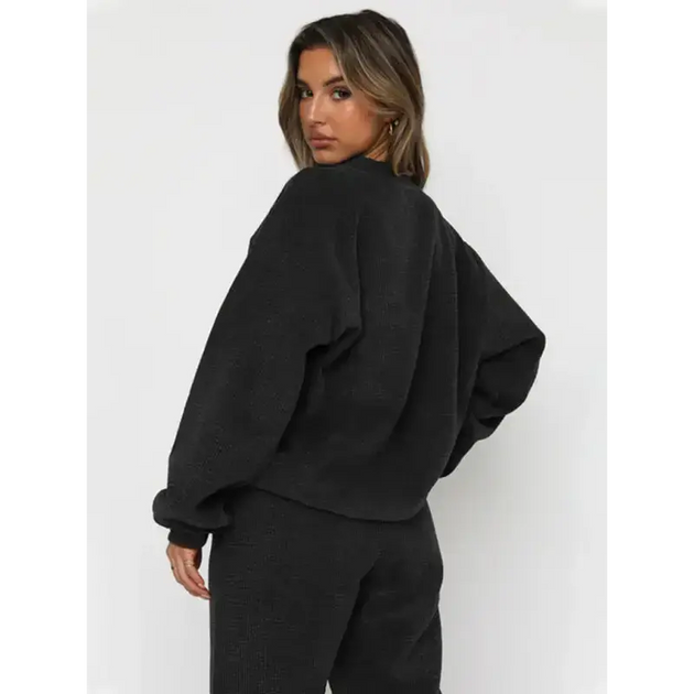 Women's new corduroy solid color round neck pullover long sleeve pants Nexellus