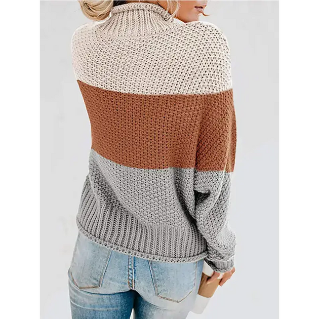 Women's turtleneck long sleeve thick line color matching turtleneck Nexellus