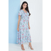 Wrap front maxi dress in blue floral print