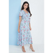 Wrap front maxi dress in blue floral print
