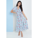 Wrap front maxi dress in blue floral print