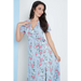 Wrap front maxi dress in blue floral print