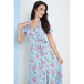 Wrap front maxi dress in blue floral print