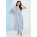Wrap front maxi dress in blue floral print