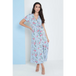 Wrap front maxi dress in blue floral print