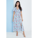 Wrap front maxi dress in blue floral print