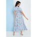 Wrap front maxi dress in blue floral print
